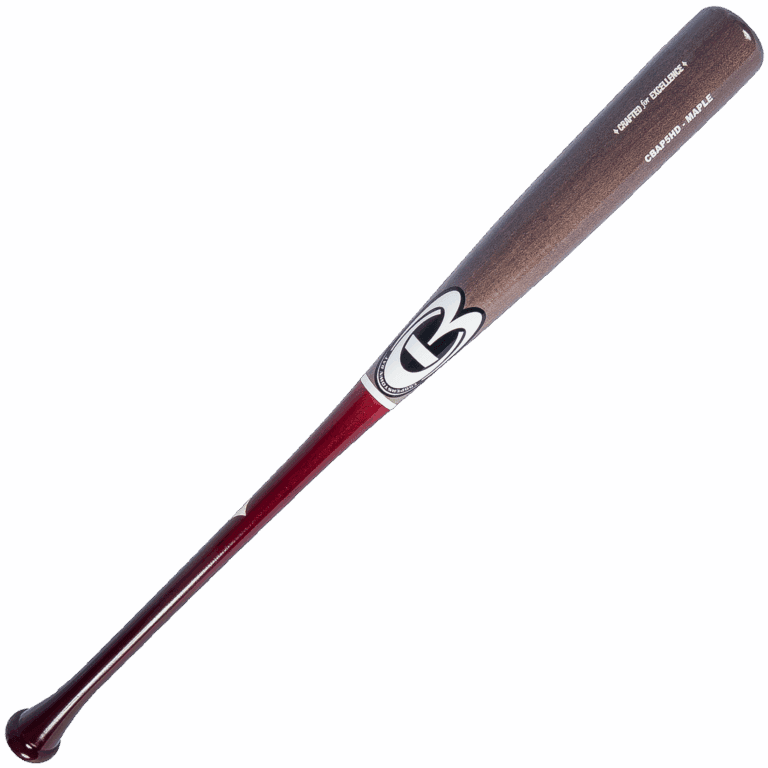 Wooden baseball bat with logo and engravings.
