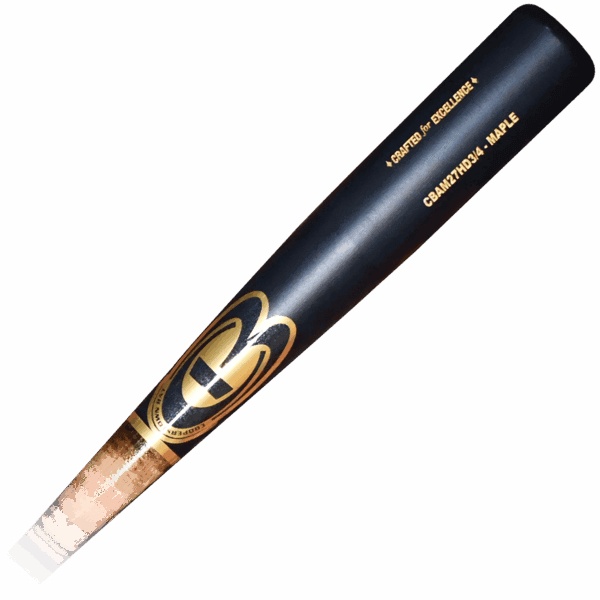 Black maple baseball bat with gold logo.
