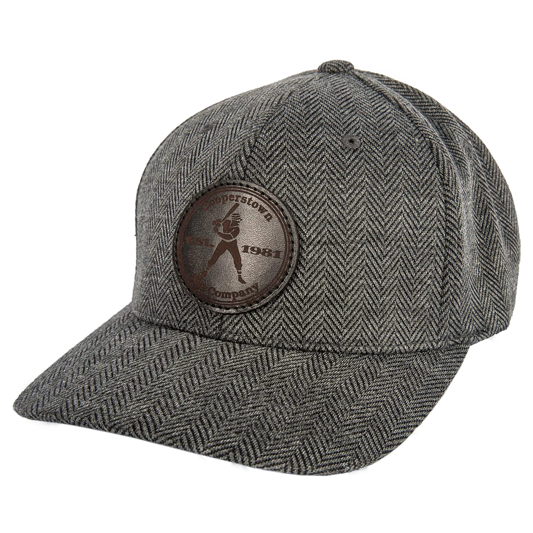 Cooperstown Bat est 1981 Leather Patch - Herringbone Stitch Baseball Cap