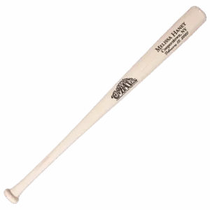 Personalized wood baseball bat with engraved text.