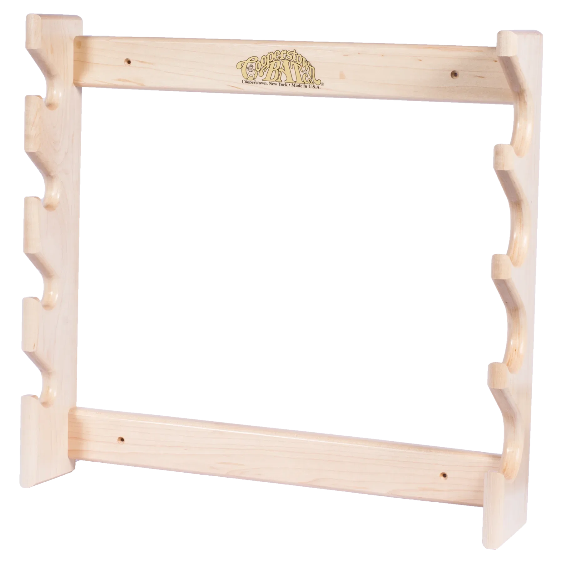 4-bat Wooden baseball bat gun-style rack display holder - natural clear finish