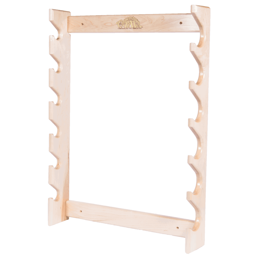 Gun style wooden display rack for 6 baseball bats