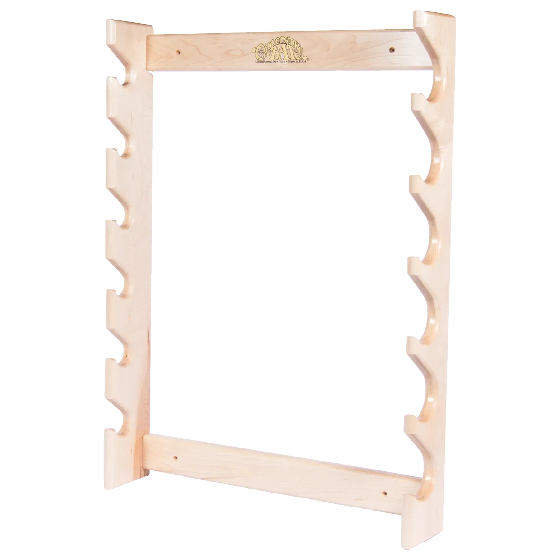 Gun style wooden display rack for 6 baseball bats