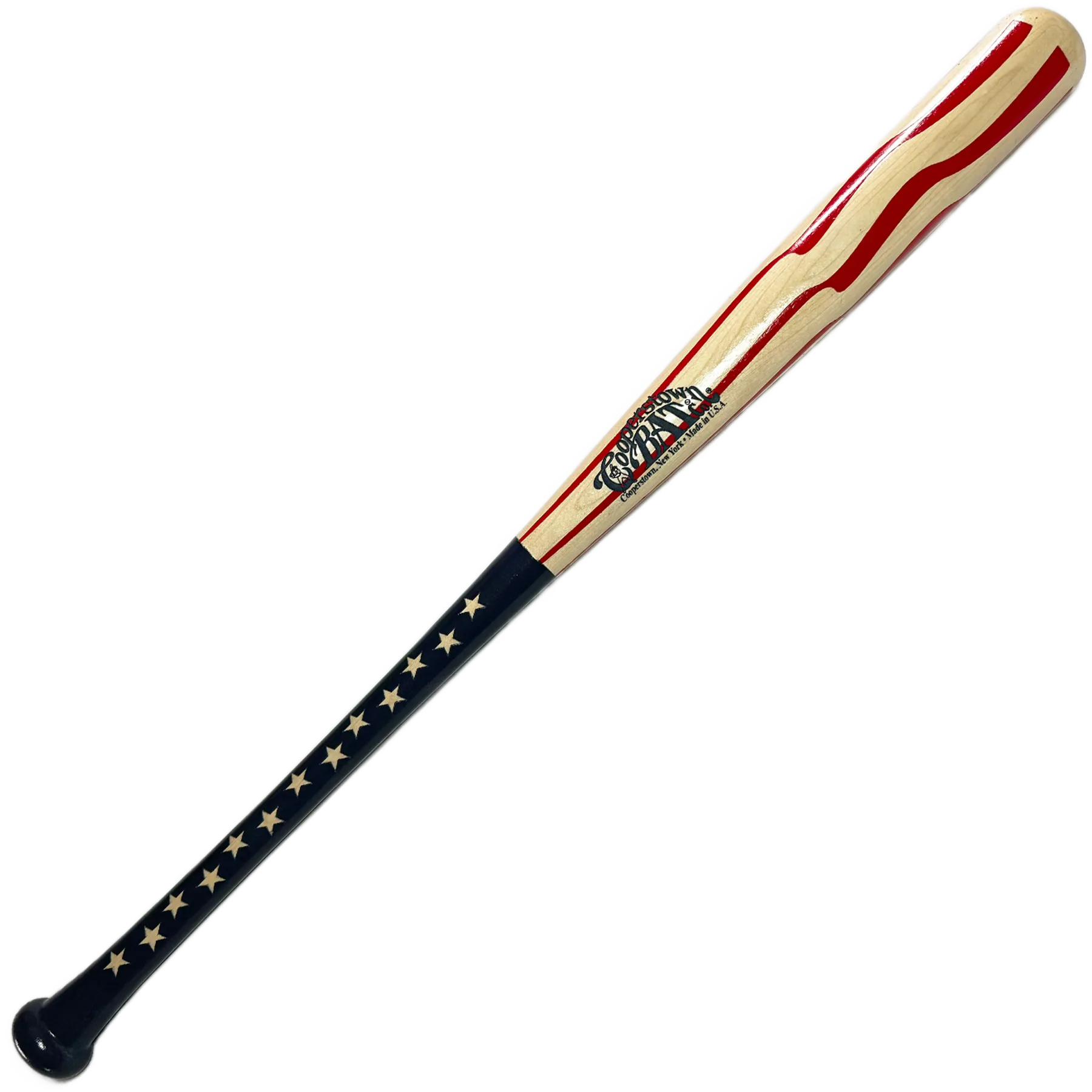 Cooperstown Bat waving American flag wooden baseball bat.