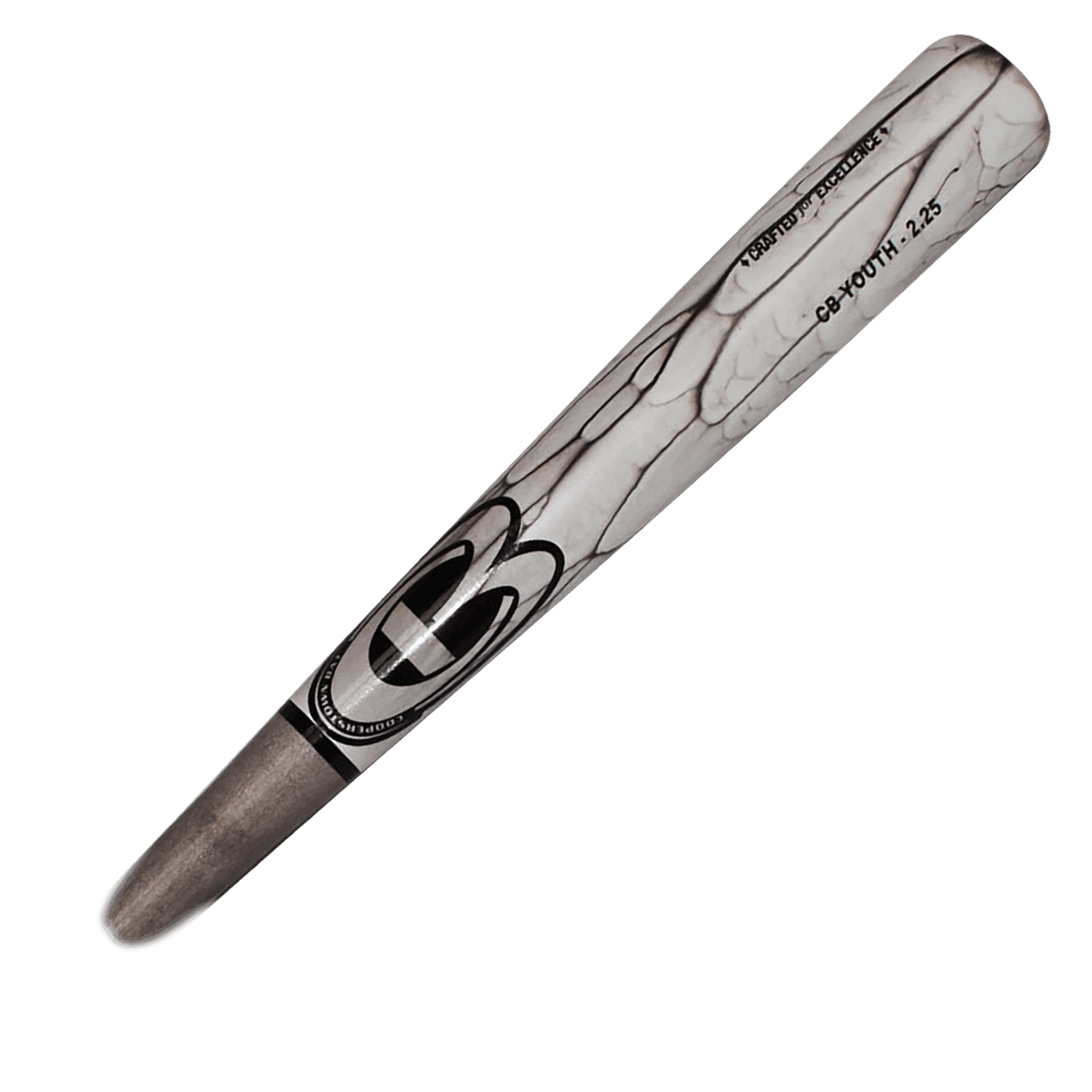 Gray marbled baseball bat on white background.