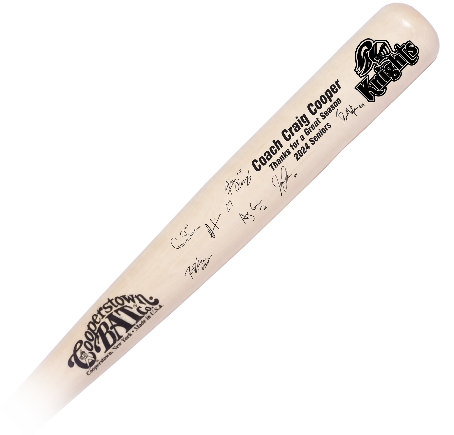 Ultimate Coaches Gift Bat with custom engraved Logo, personalzation, and player signatures