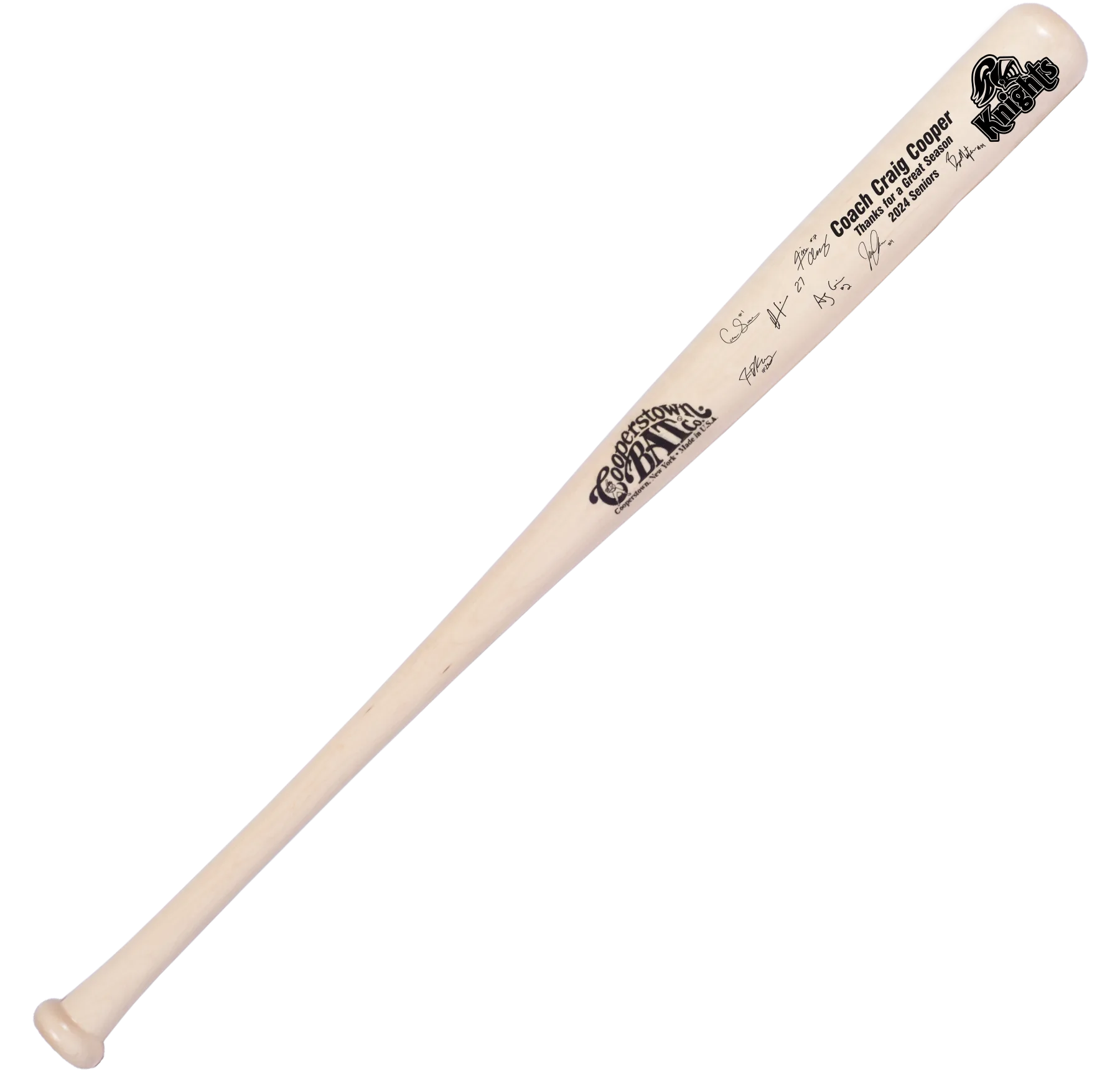 Ultimate Coaches Gift Bat with custom engraved Logo, personalzation, and player signatures