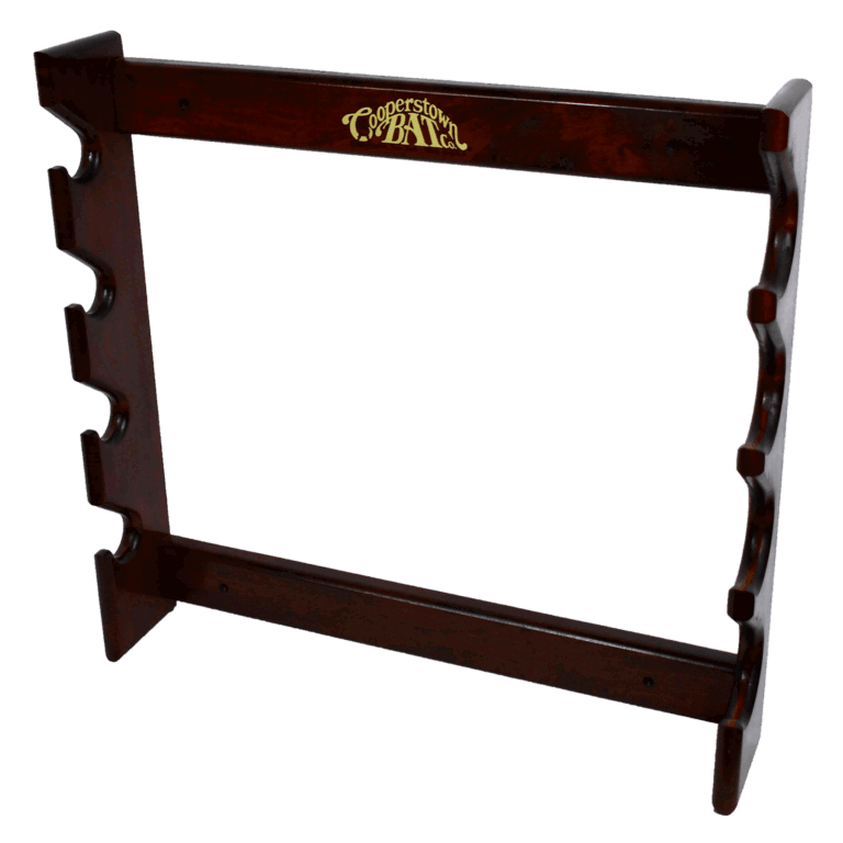 4-bat Wooden baseball bat gun-style rack display holder - dark stain