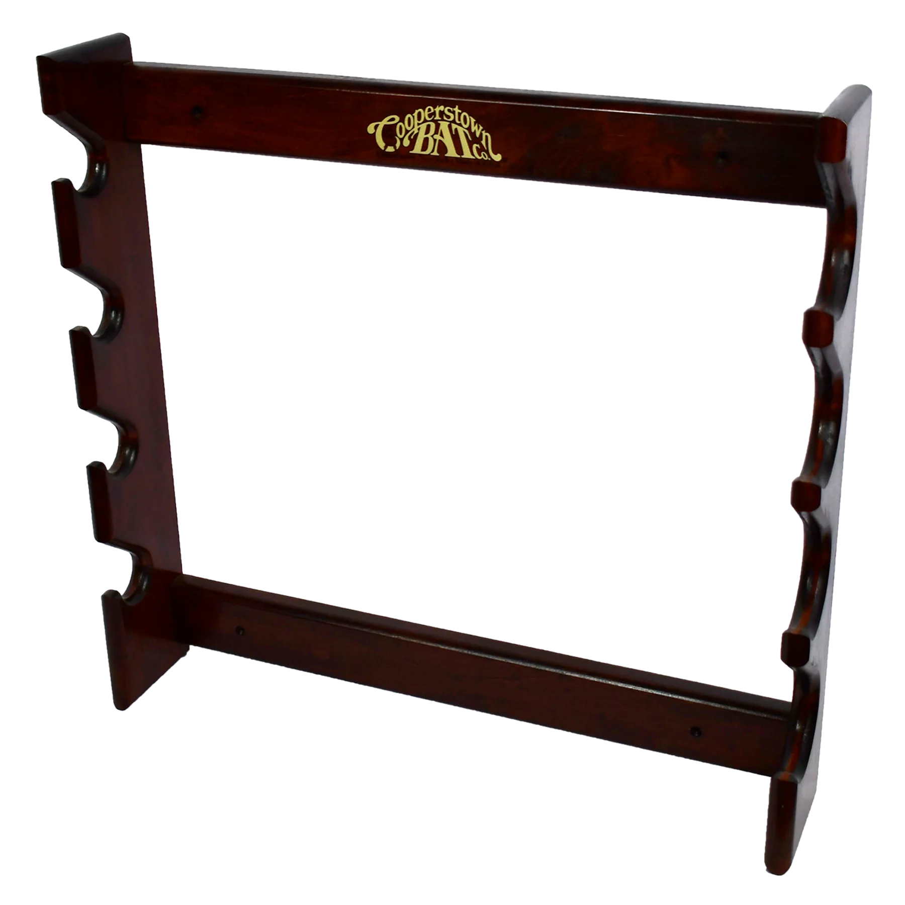 4-bat Wooden baseball bat gun-style rack display holder - dark stain