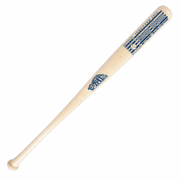 Wooden baseball bat with engraved text
