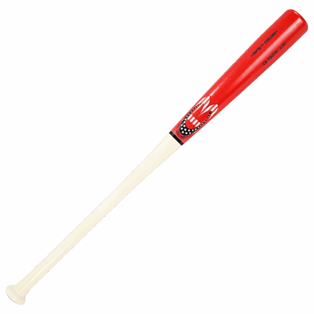 Red baseball bat with white handle