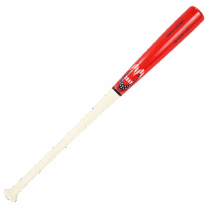 Red baseball bat with white handle