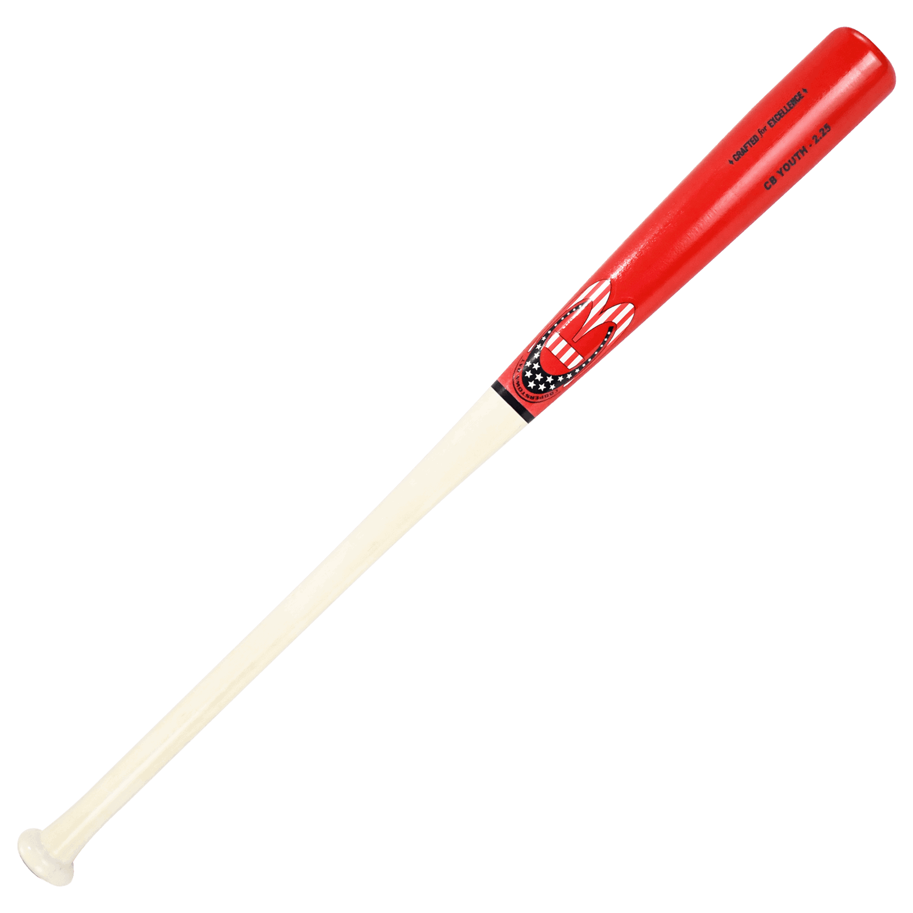 Red baseball bat with white handle