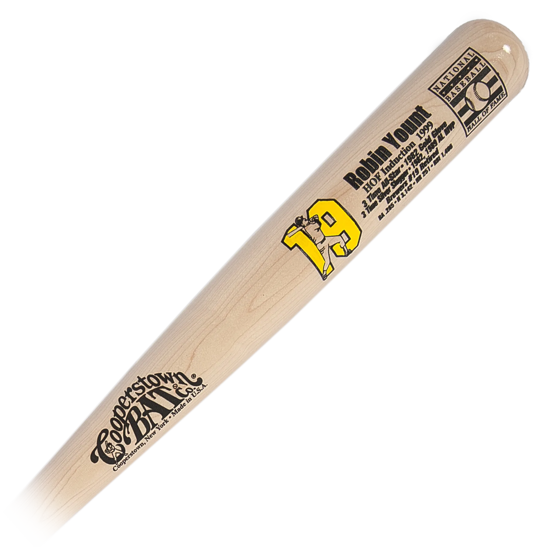Commemorative baseball bat with player inscription.