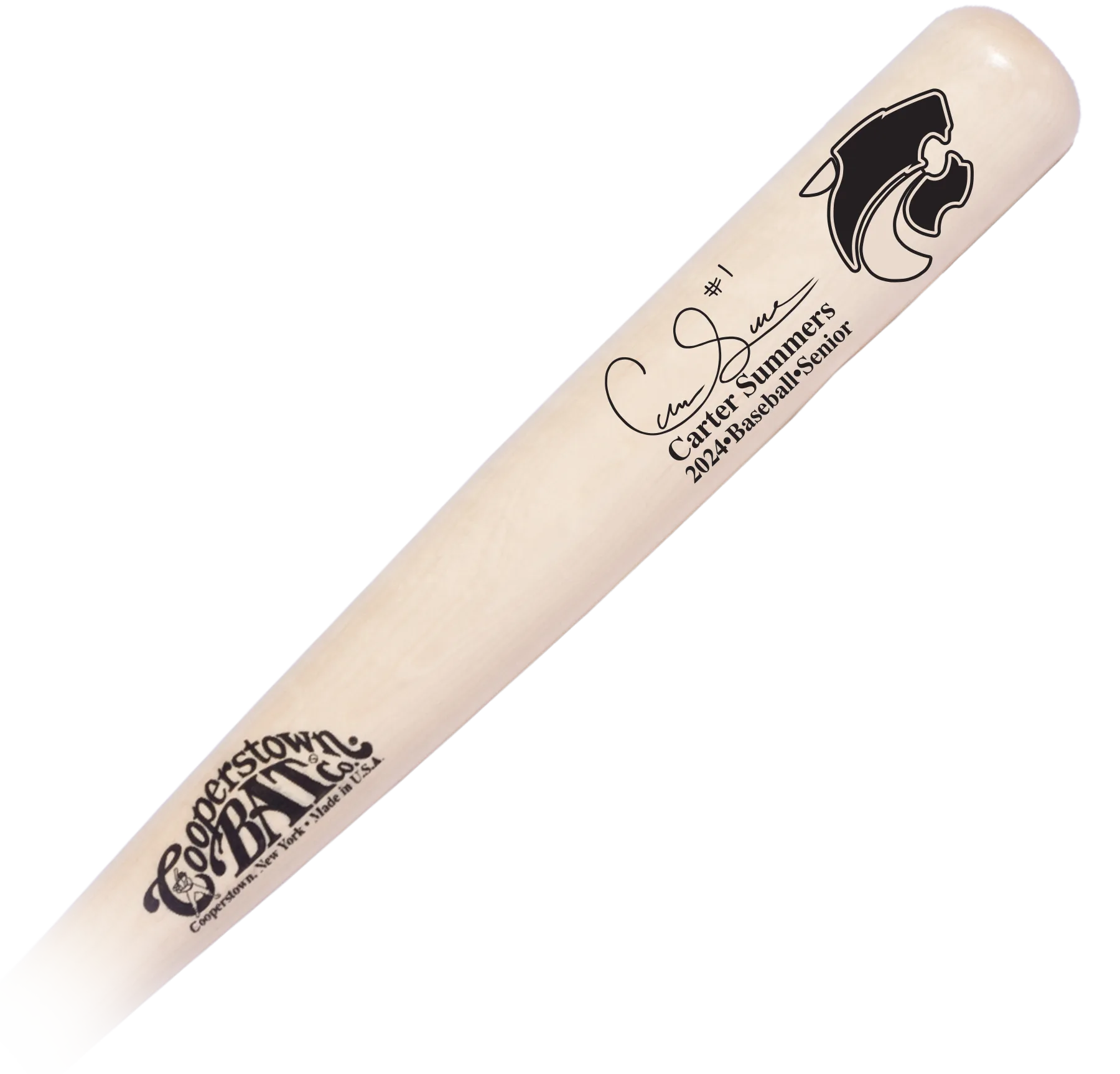 Custom engraved wood bat with team logo, signature, and 2 lines of personalization - senior gift