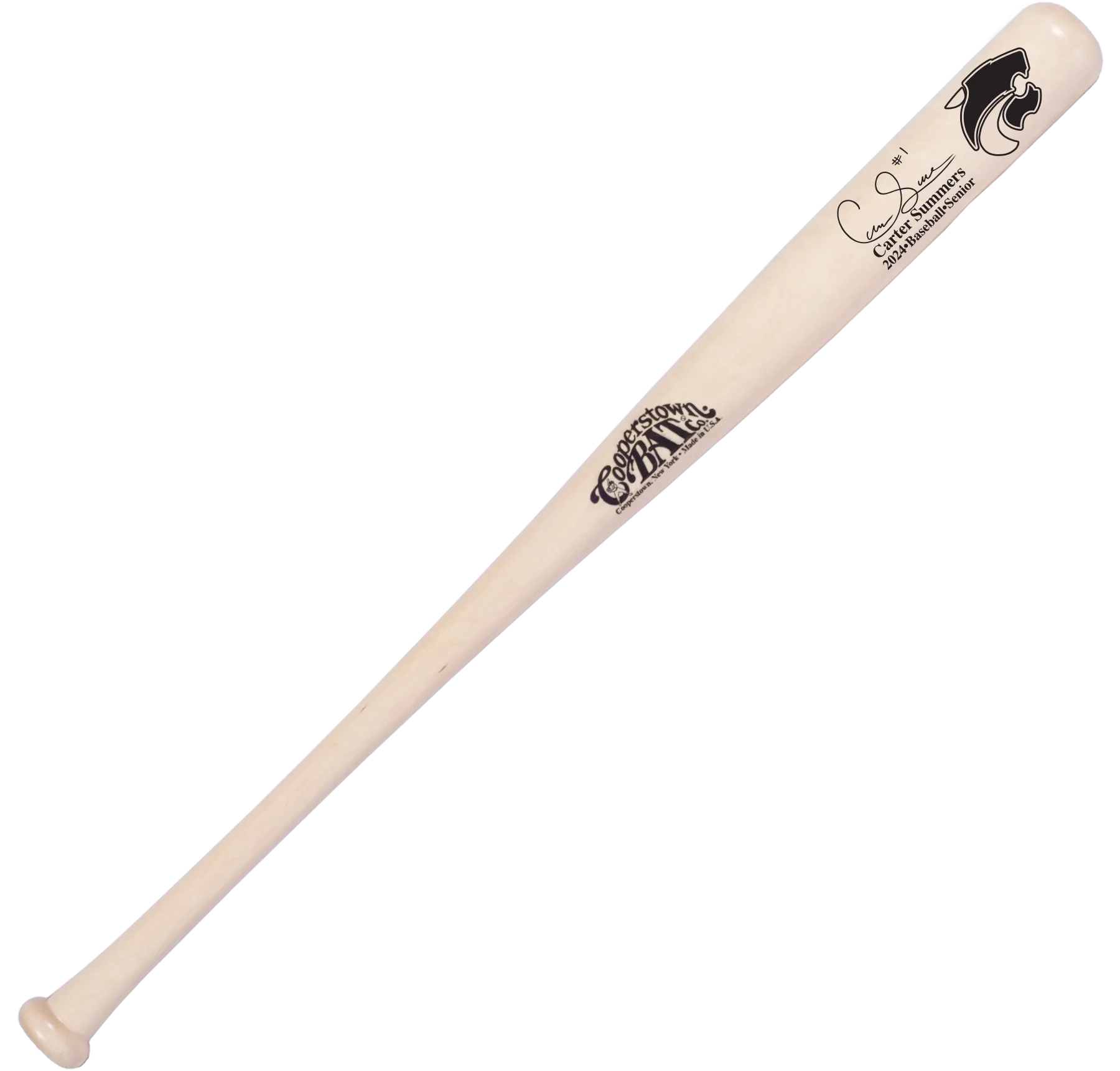 Custom engraved wood bat with team logo, signature, and 2 lines of personalization - senior gift