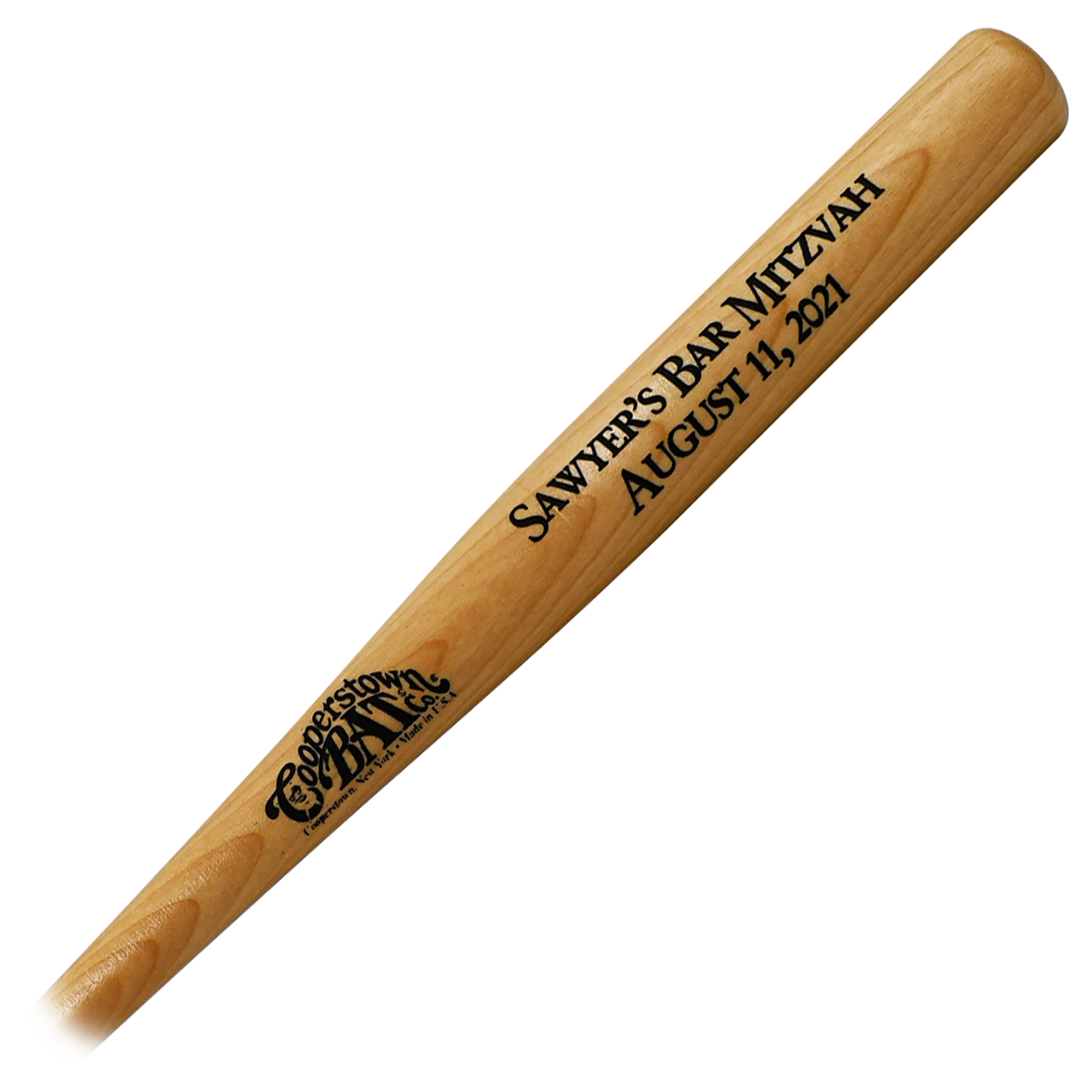 Engraved wooden mini baseball bat for Bar Mitzvah gift favors