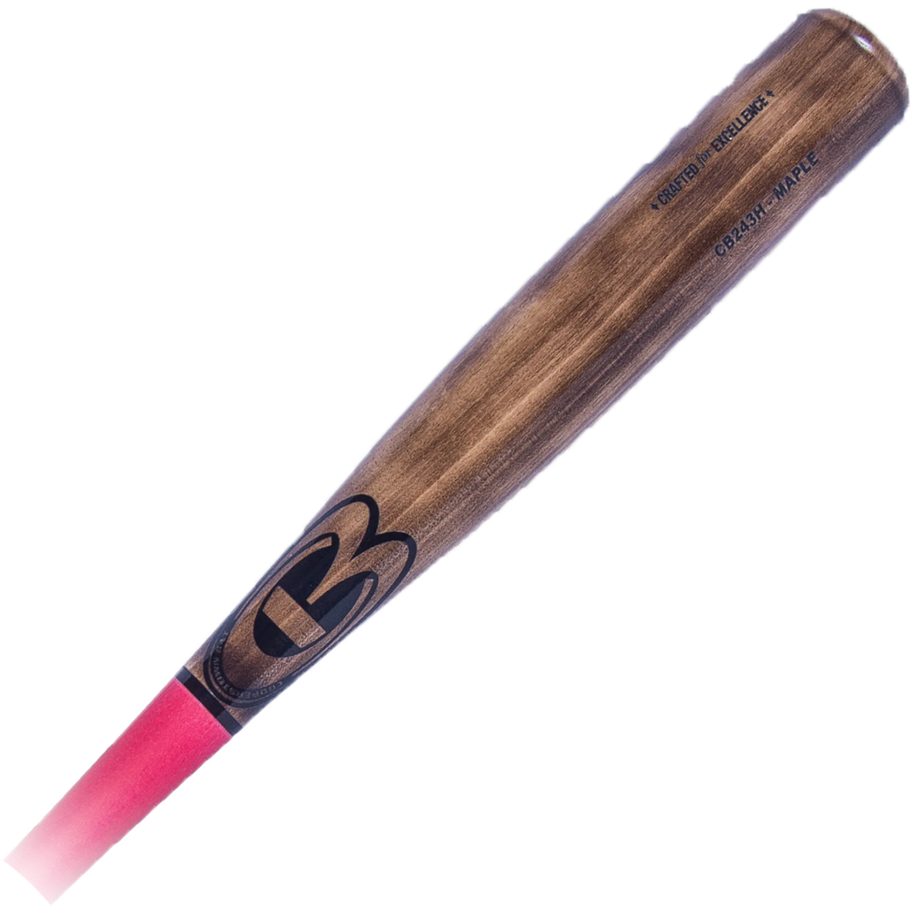 Wooden baseball bat with red handle