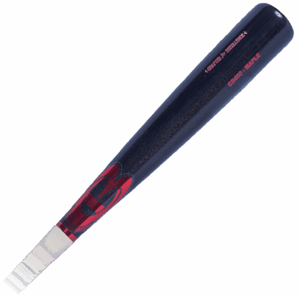 Maple wood baseball bat with red logo.