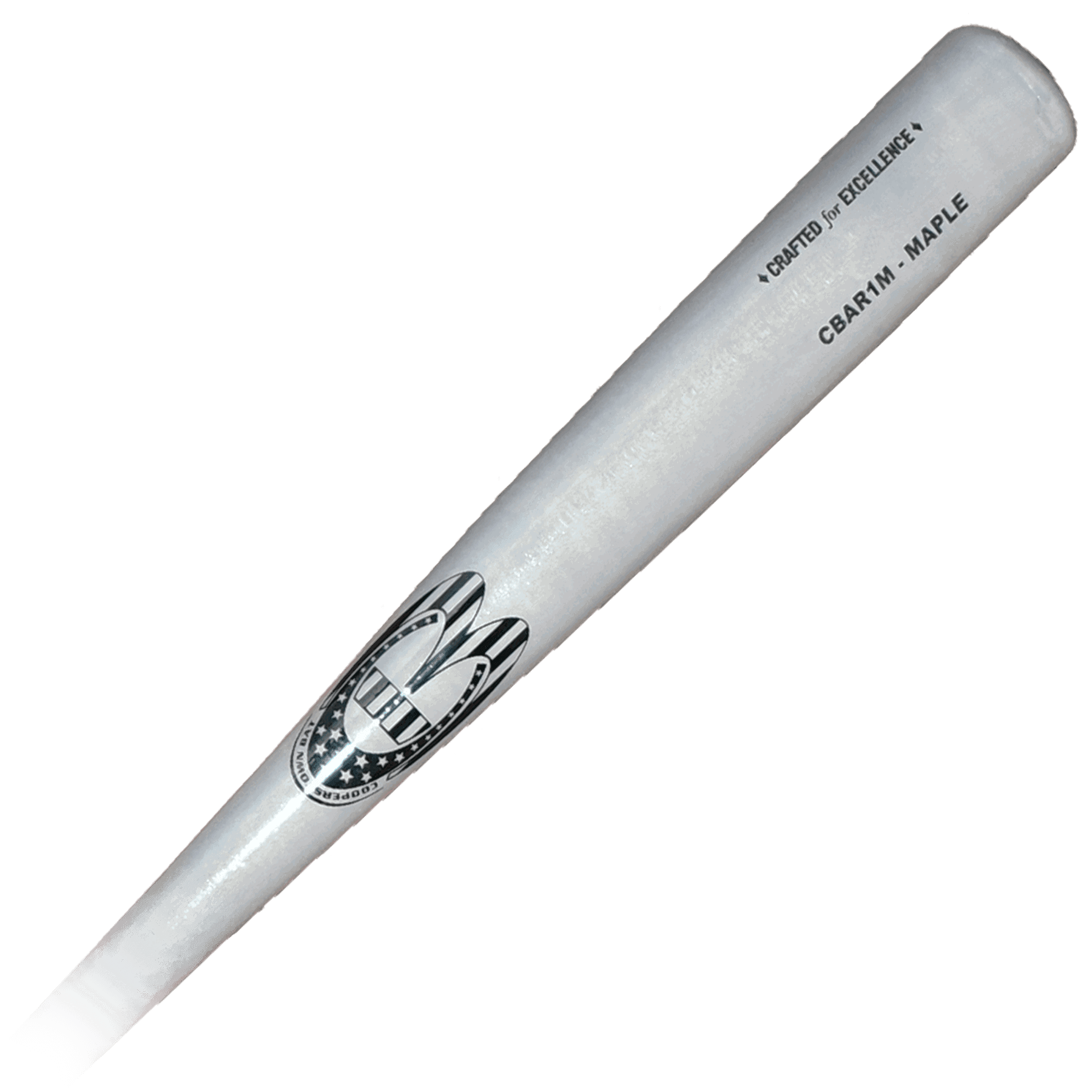 White baseball bat with logo on barrel