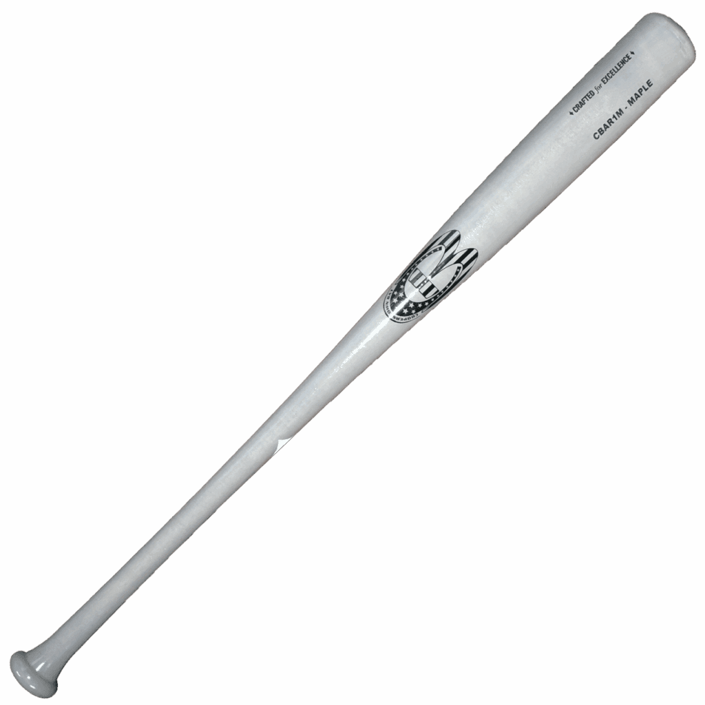White baseball bat with logo on barrel