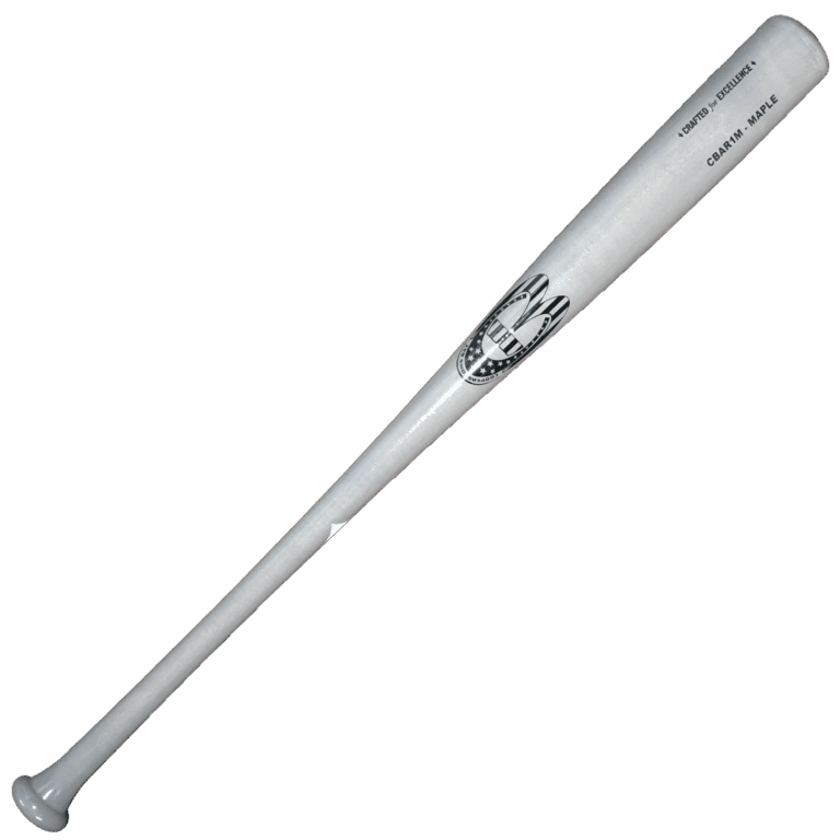 White baseball bat with logo on barrel