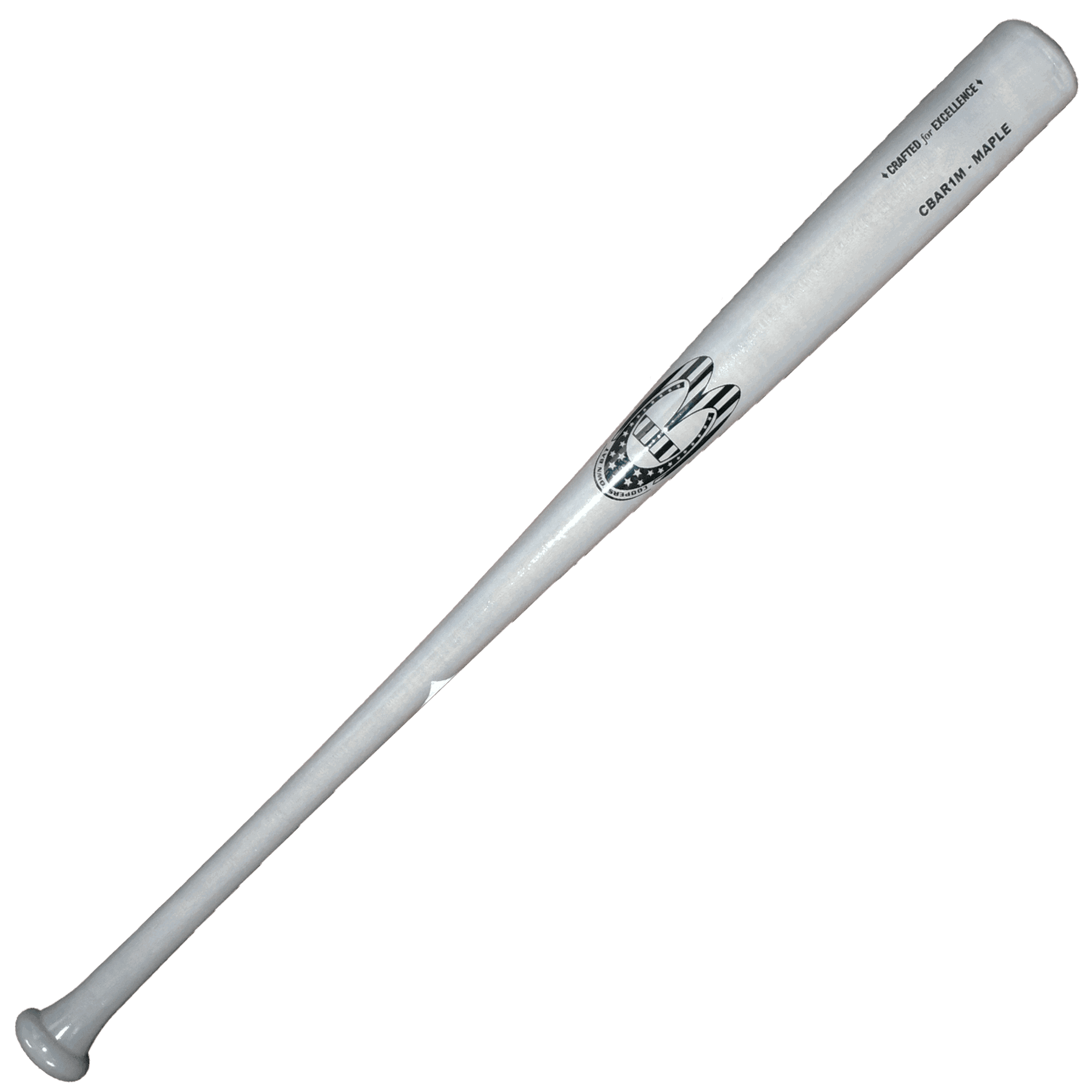 White baseball bat with logo on barrel
