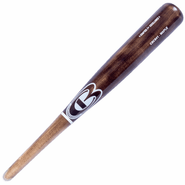 Wooden baseball bat with logo.