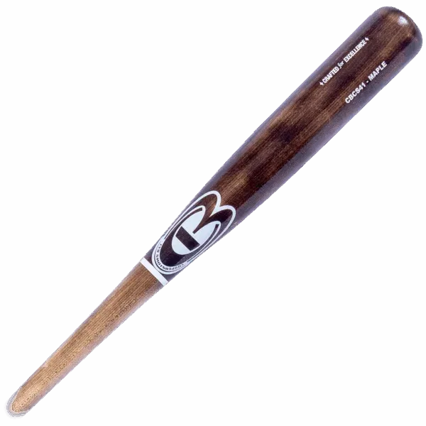 Wooden baseball bat with logo.