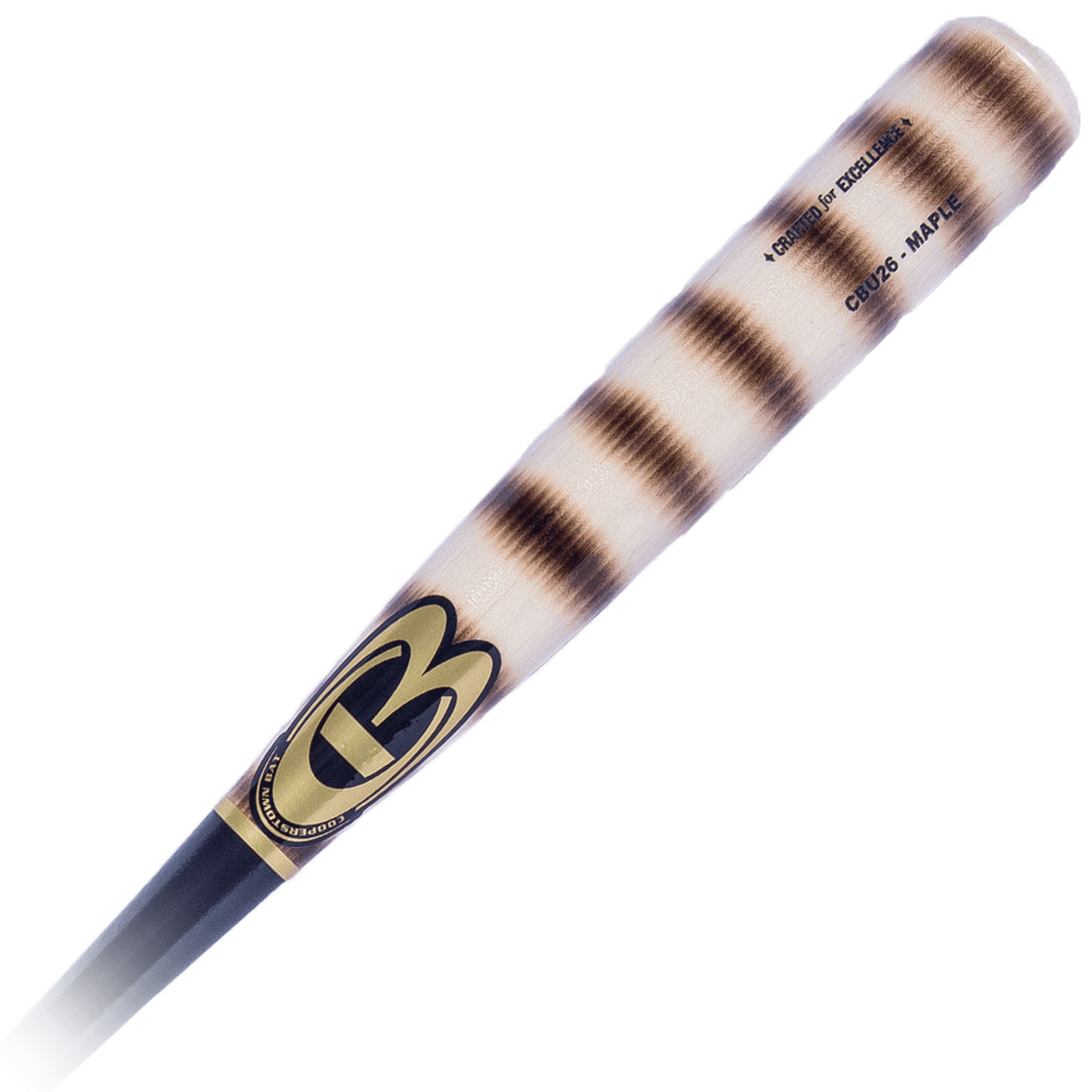 Wooden baseball bat with black handle