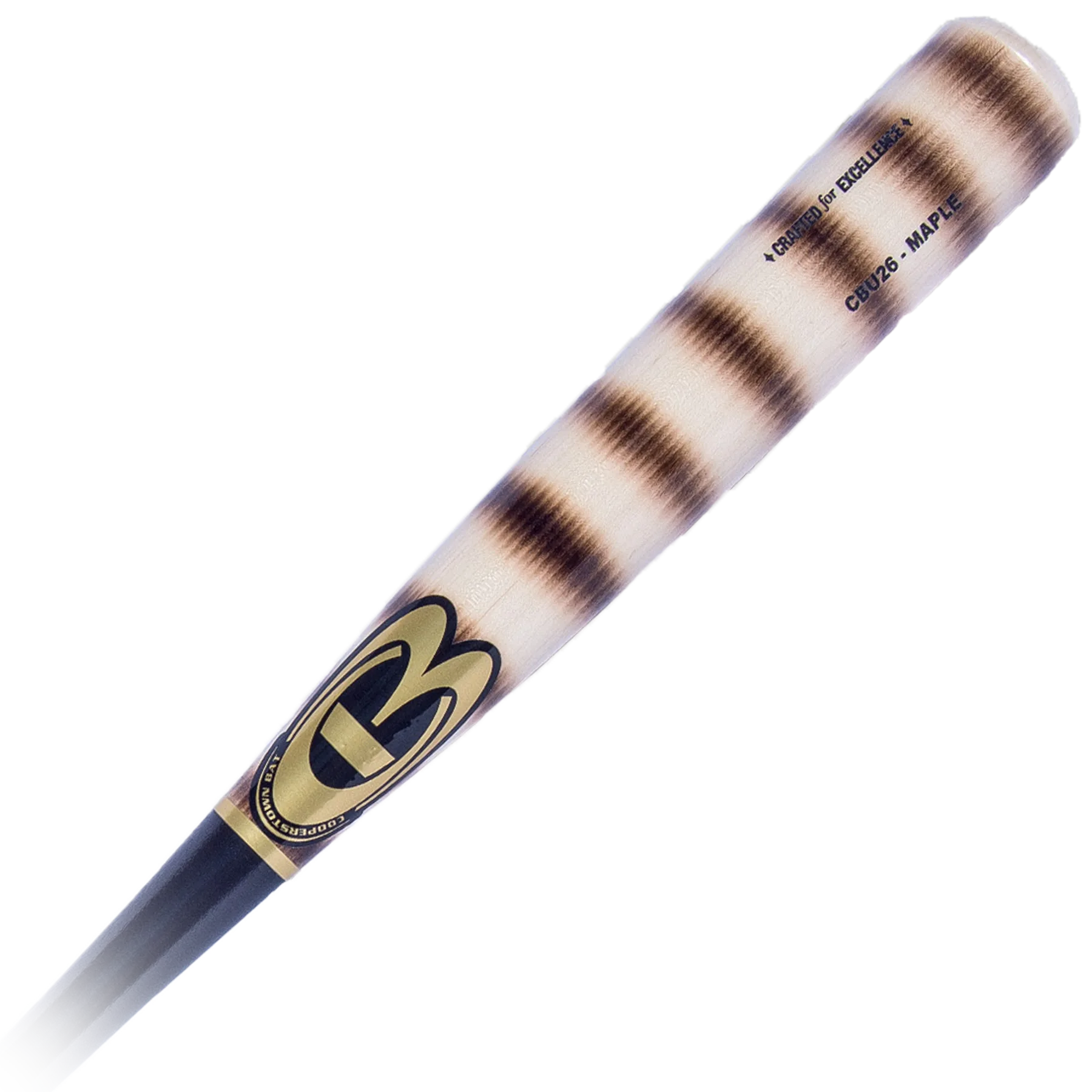 Wooden baseball bat close-up view.