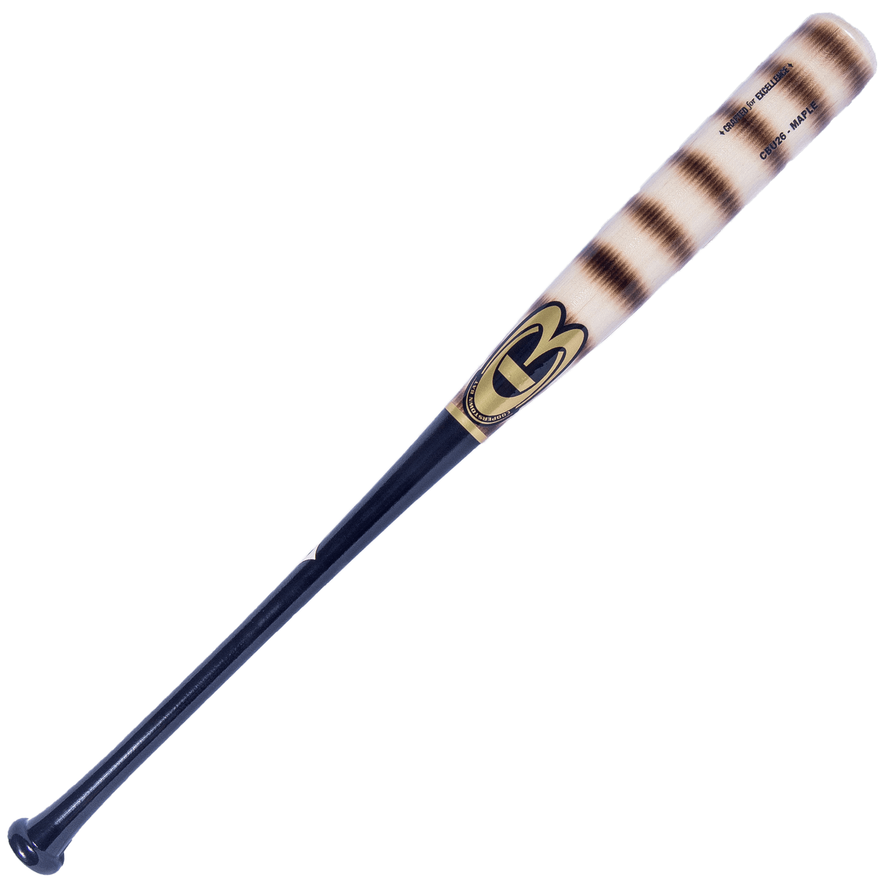Wooden baseball bat with black handle