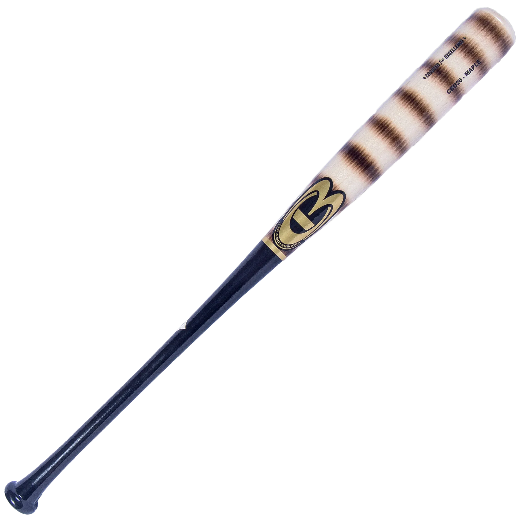 Wooden baseball bat with black handle