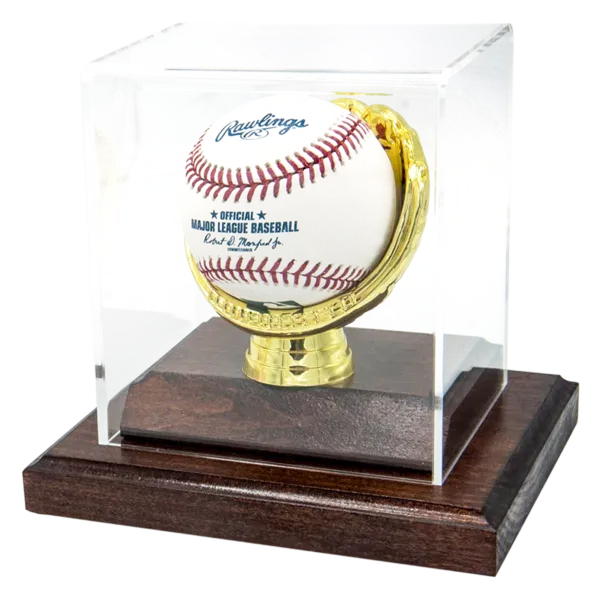Single Baseball display case with acrylic cover and wooden base