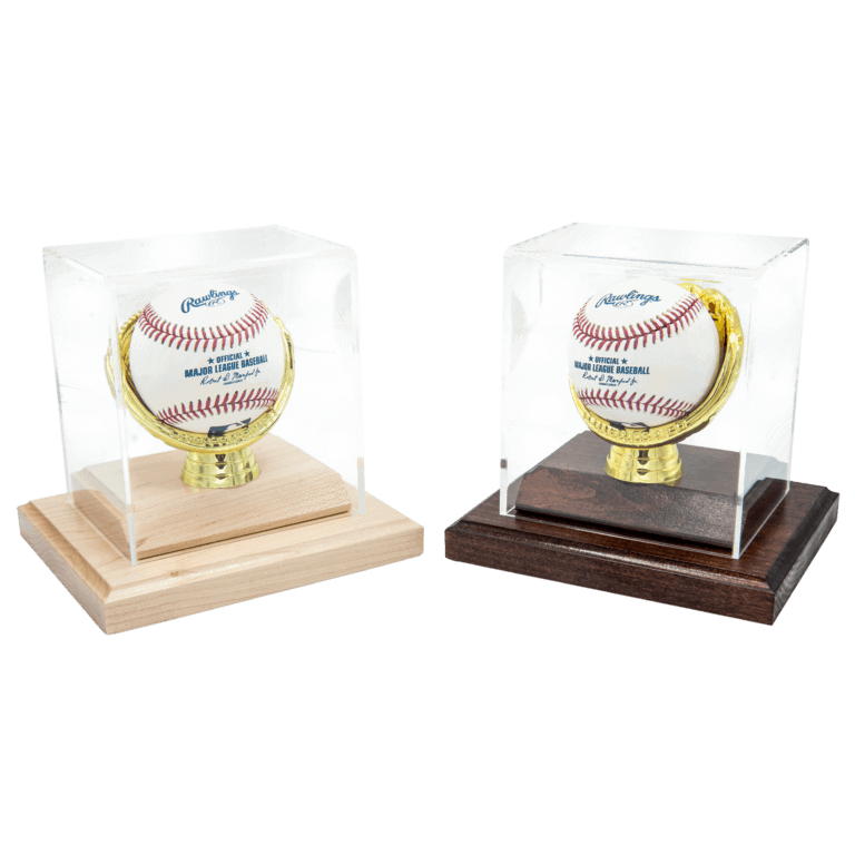 Single Baseball display case with acrylic cover and wooden base