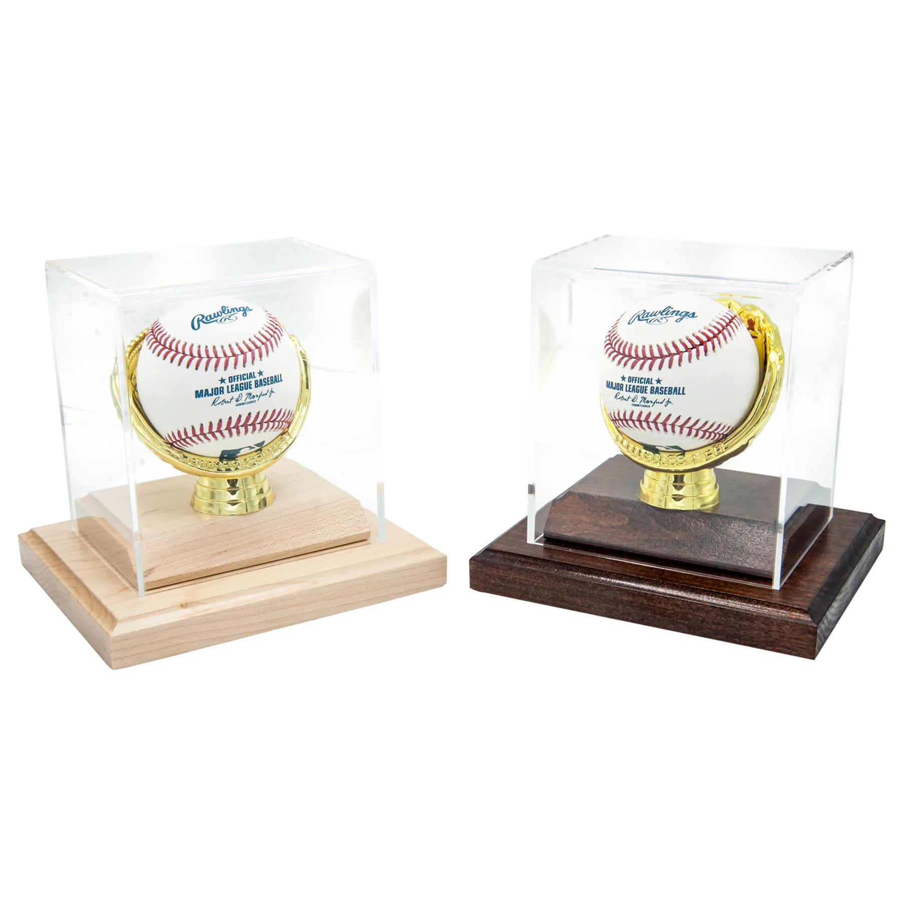 Single Baseball display case with acrylic cover and wooden base