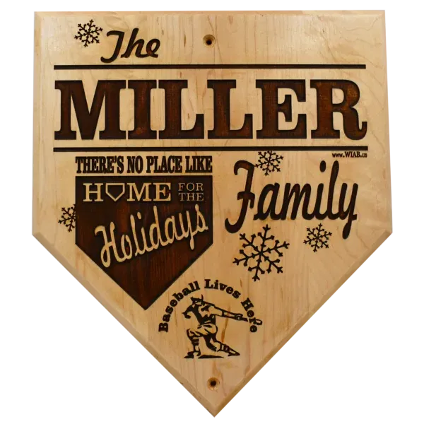 Custom Engraved Home Plate Plaque - Home for the Holidays with Family name