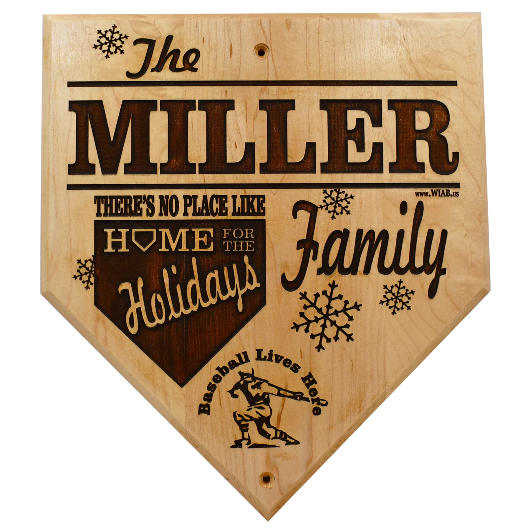 Custom Engraved Home Plate Plaque - Home for the Holidays with Family name