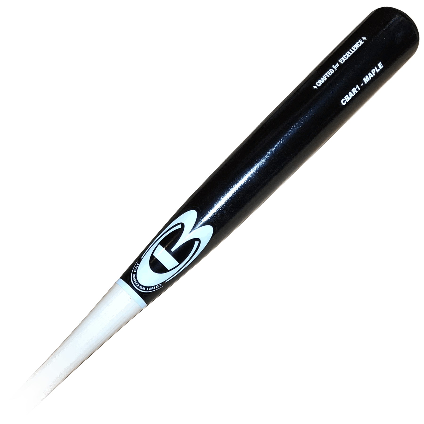Black and white baseball bat with logo