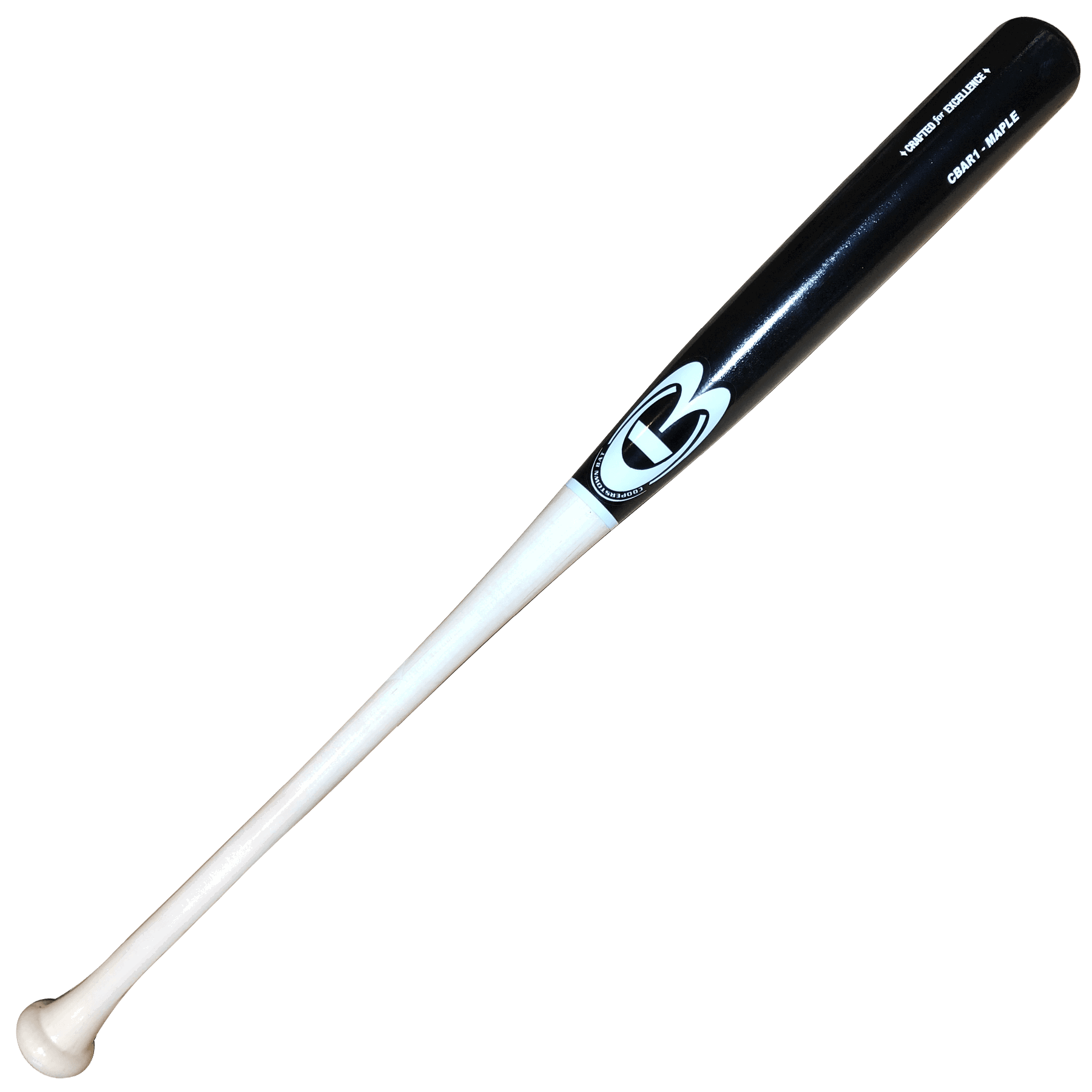 Black and white baseball bat with logo