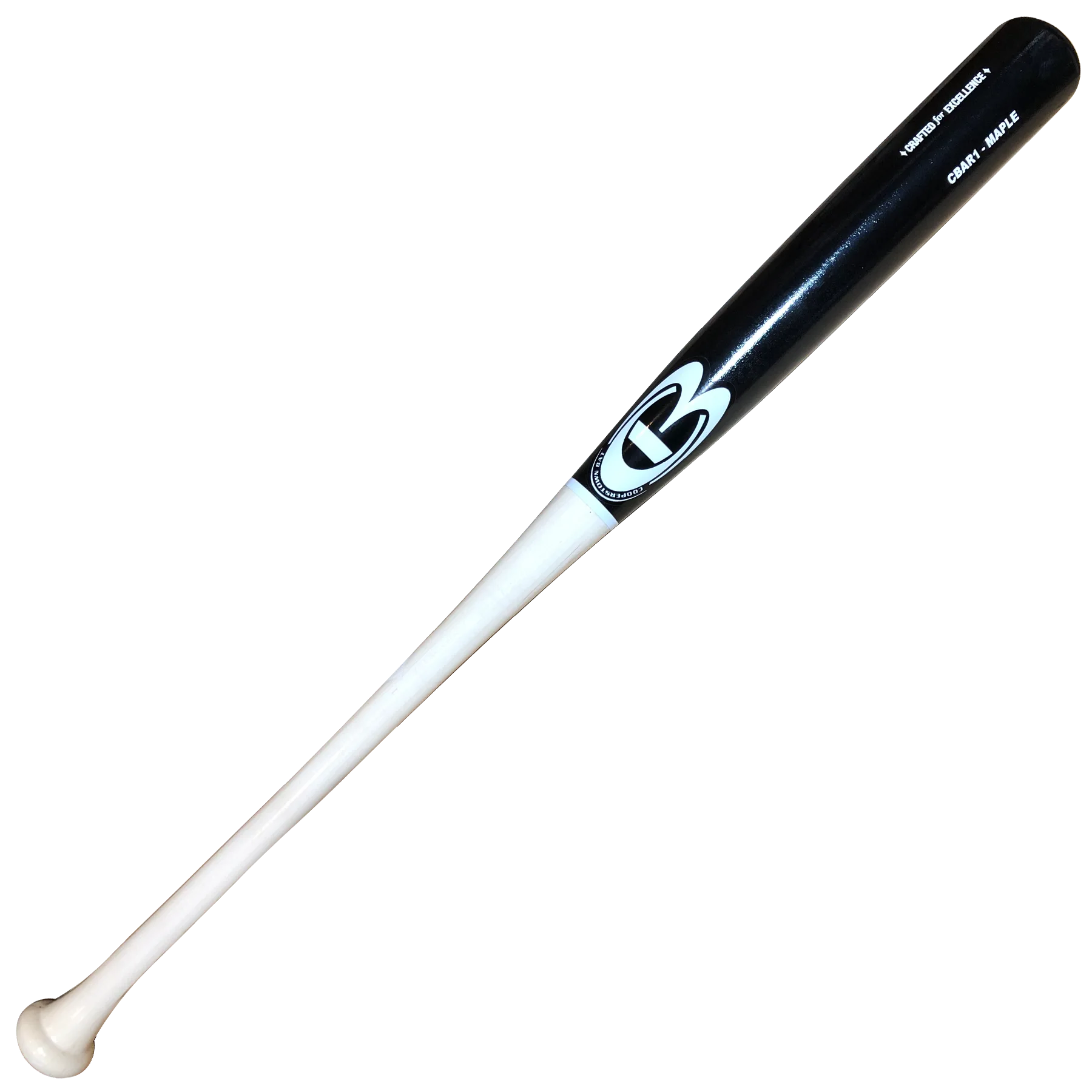 Black and white baseball bat with logo