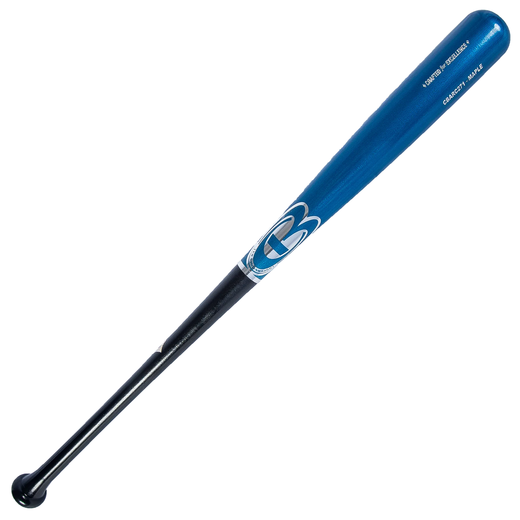 Blue and black baseball bat with no background.
