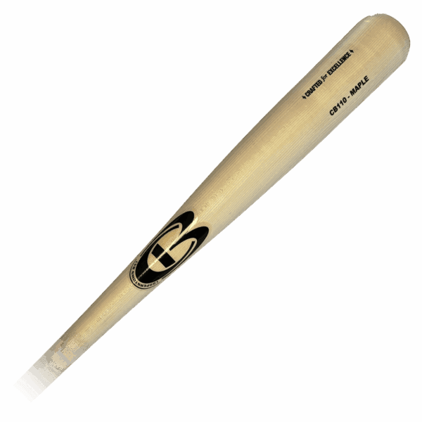 Wooden baseball bat with logo.