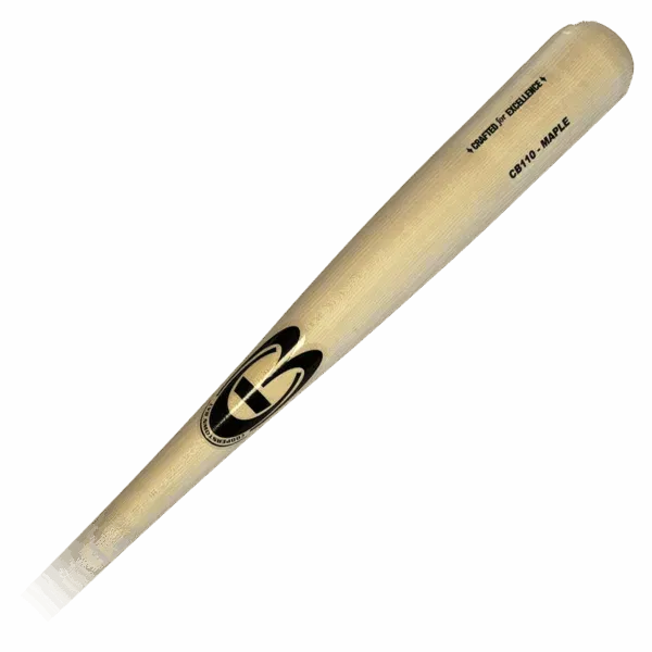 Wooden baseball bat with logo.
