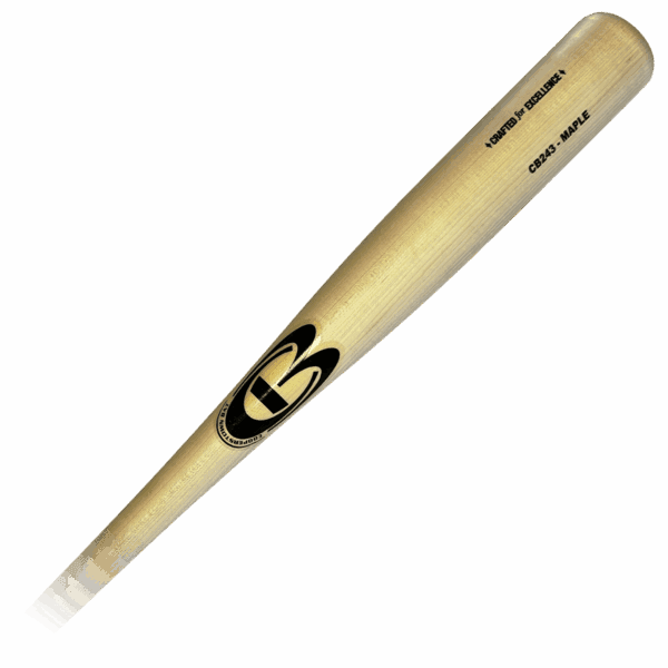 Wooden baseball bat with logo and text markings