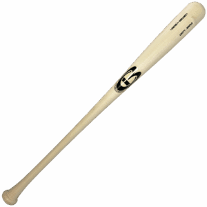 Wooden baseball bat with logo and text