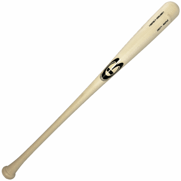 Wooden baseball bat with logo and text