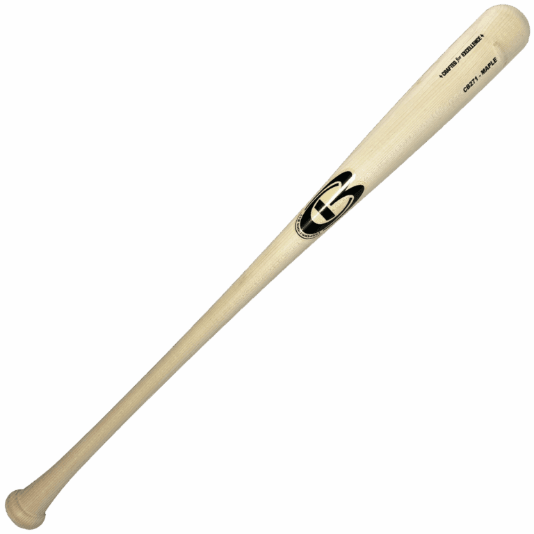 Wooden baseball bat with logo and text