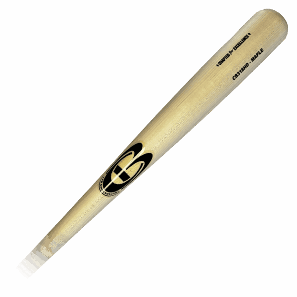 Wooden baseball bat with logo and text