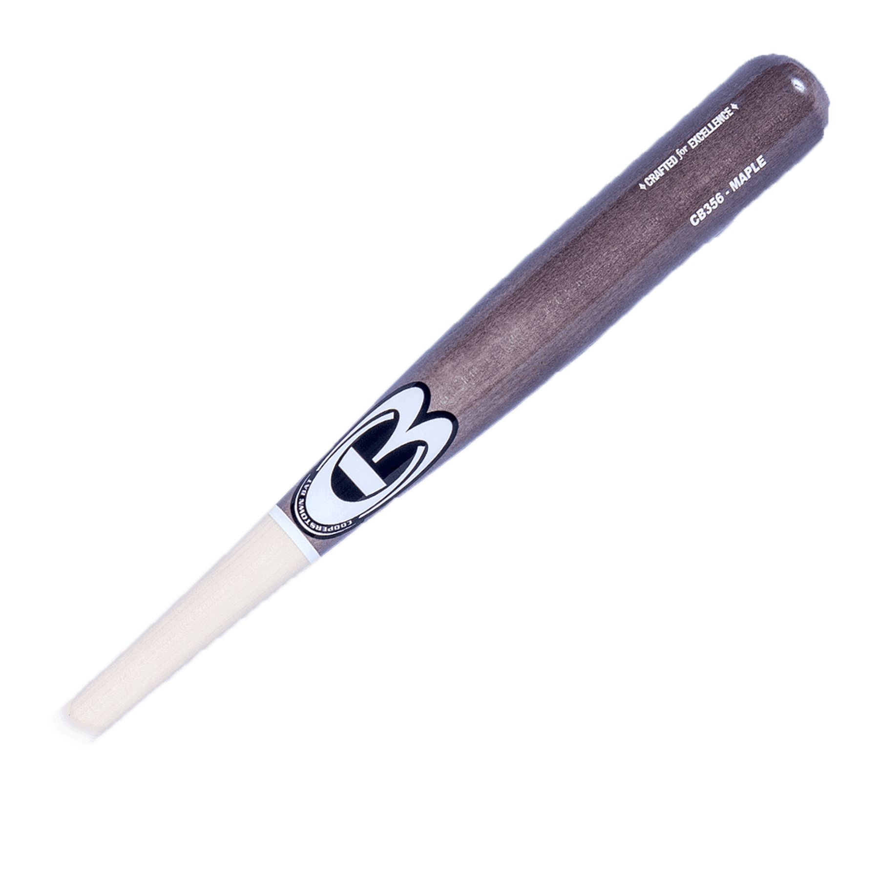 Wooden baseball bat with logo marking.